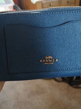 Coach Blue Saffiano Leather Zip Wallet